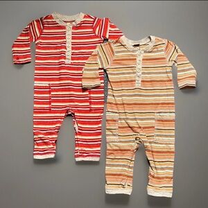Tea Collection Striped Cotton Bodysuits- Red and Orange -3-6 months